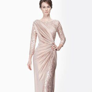 Tadashi Shoji Blush Sequin Lace Draped Dress.  SZ S